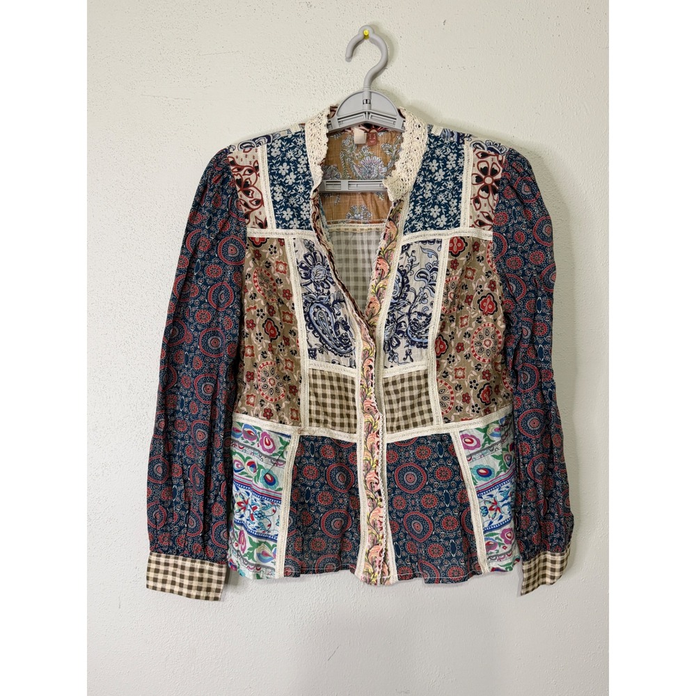 Anthropologie Pilcro Patchwork Floral Paisley Blouse Multi Color Size 8